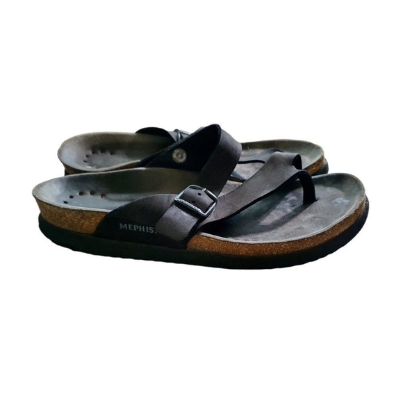 MEMPHISTO HELEN WOMEN'S SANDAL SIZE 7 (38) BLACK LEATHER SLIDE CROSS TOES Mephis - Picture 11 of 11